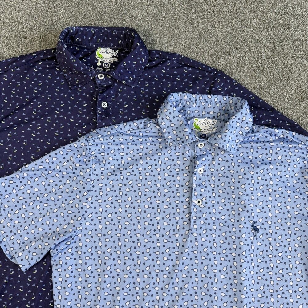 TailorByrd Golf Polo Shirt Men's Performance Blue Print LOT OF 2 Size Medium